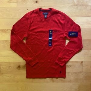 Red waffle knit polo Ralph Lauren longsleeve sleepwear (nwt)